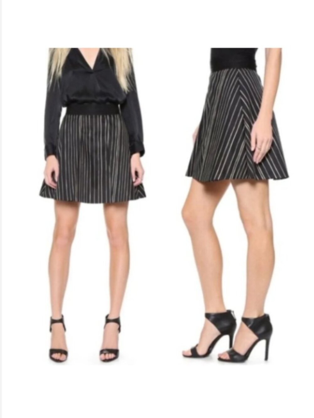 Alice + Olivia Libby Inverted Pleat Mini Skirt in Chalkboard Stripe Sz 8